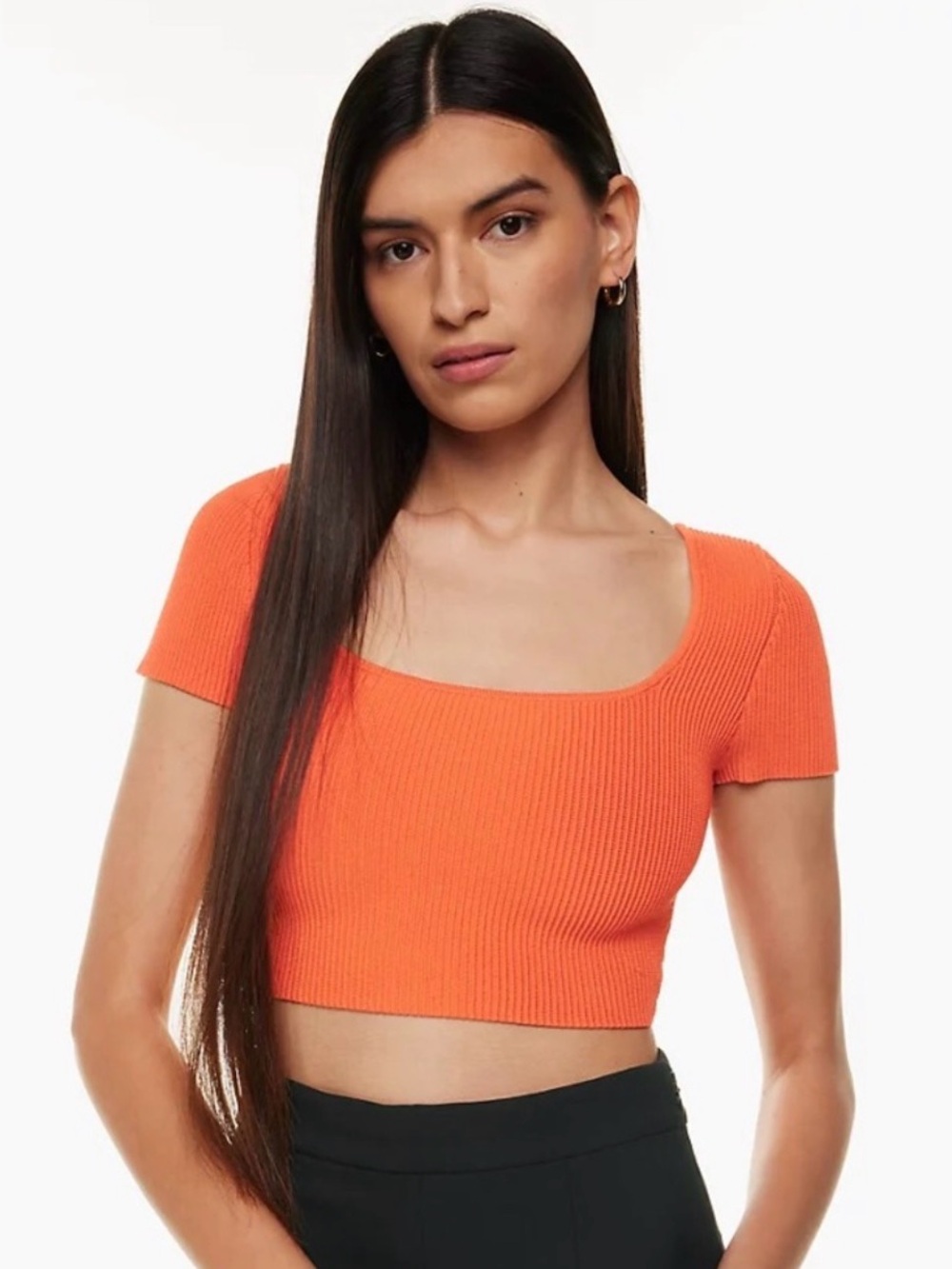 Babaton Sculpt Knit Ribbed Square-Neck Crop Top - Bright Orange